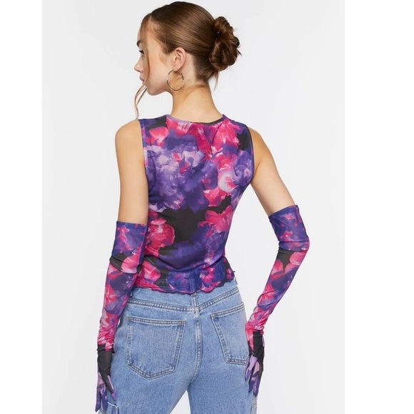 💥3/$15💥NWT - Forever 21 Women's Abstract Mesh Crop Top & Gloves Set - Small - Picture 2 of 10